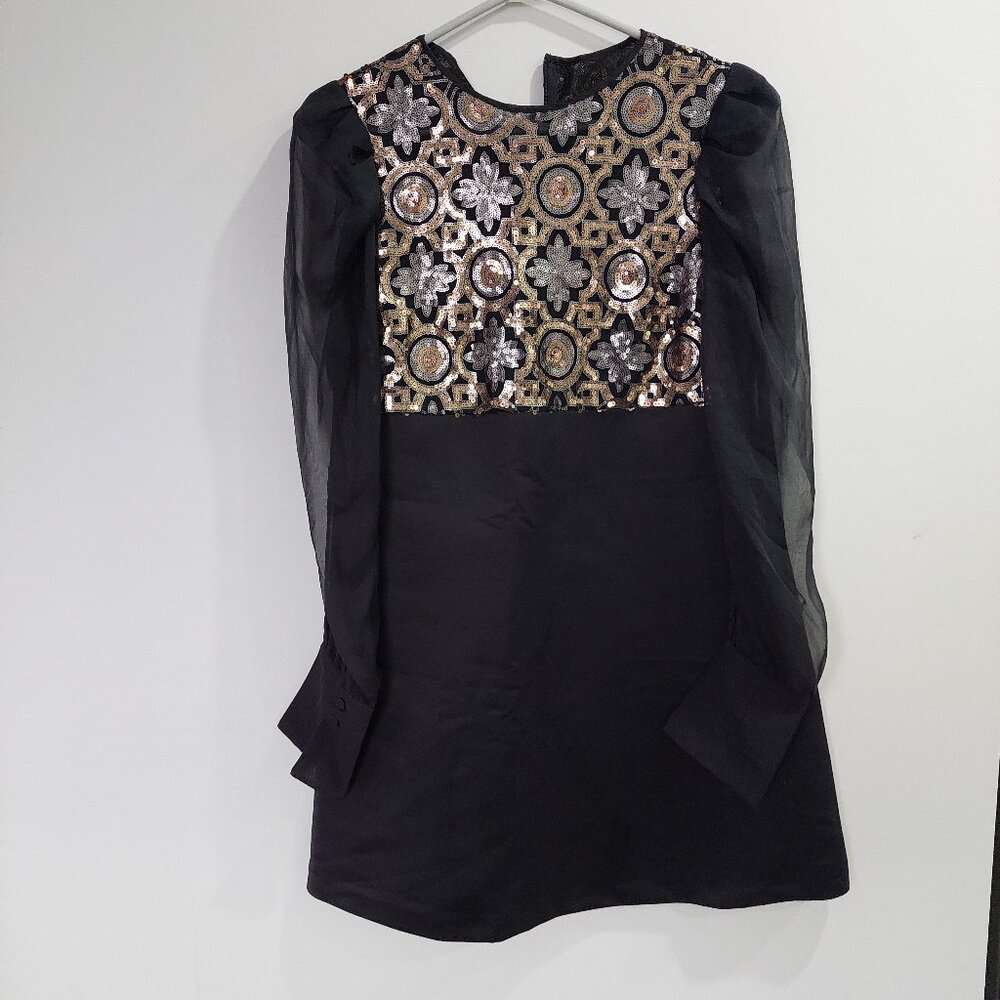 Imperial Italy Size M Cocktail Dress Embellished Gold Silver Sequins Black Short